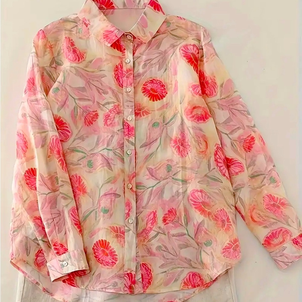 Sezane French STYLE Floral Button-Up Shirt summer blouse